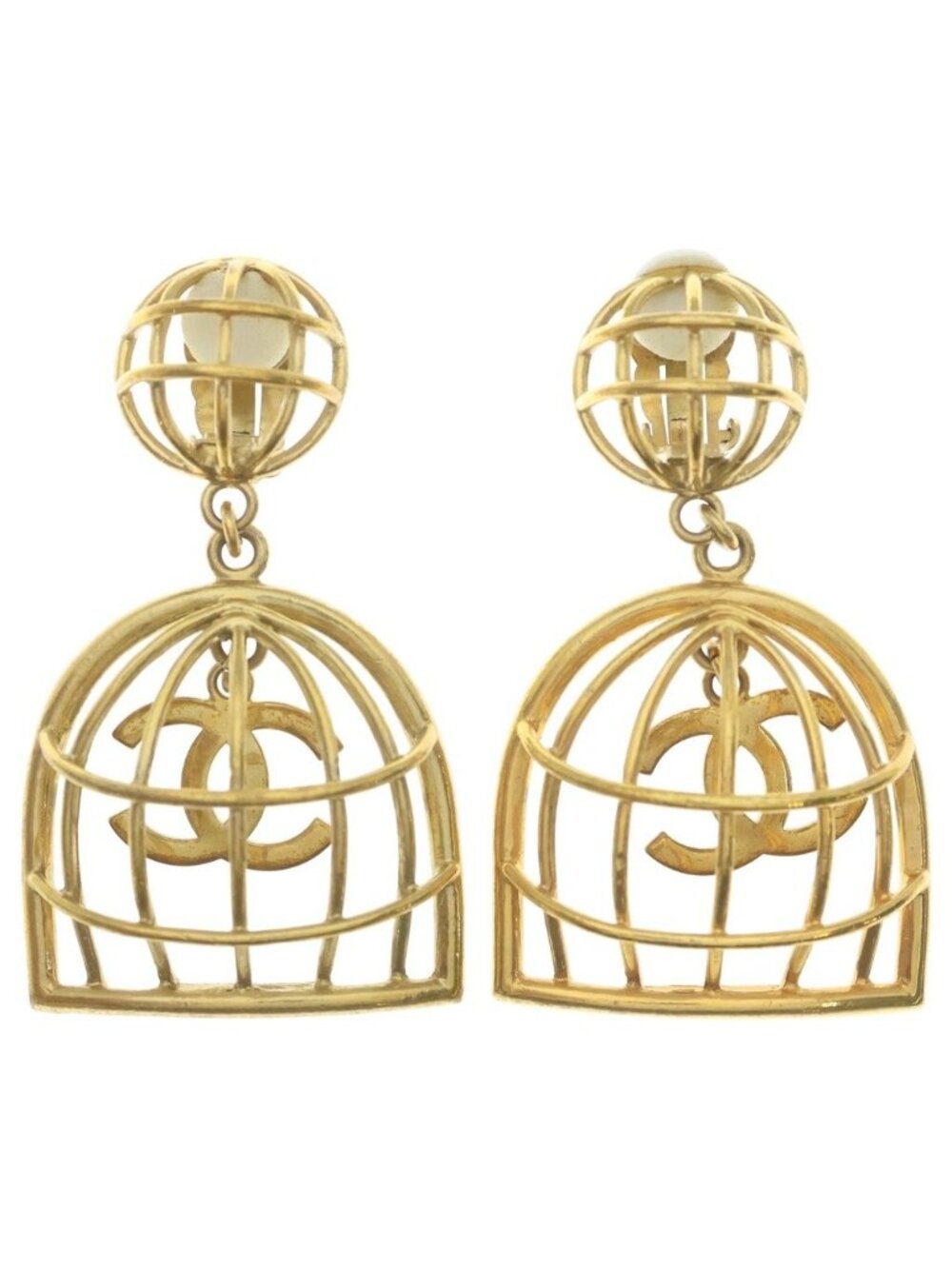Chanel CC Logo Birdcage Motif Earrings Gold